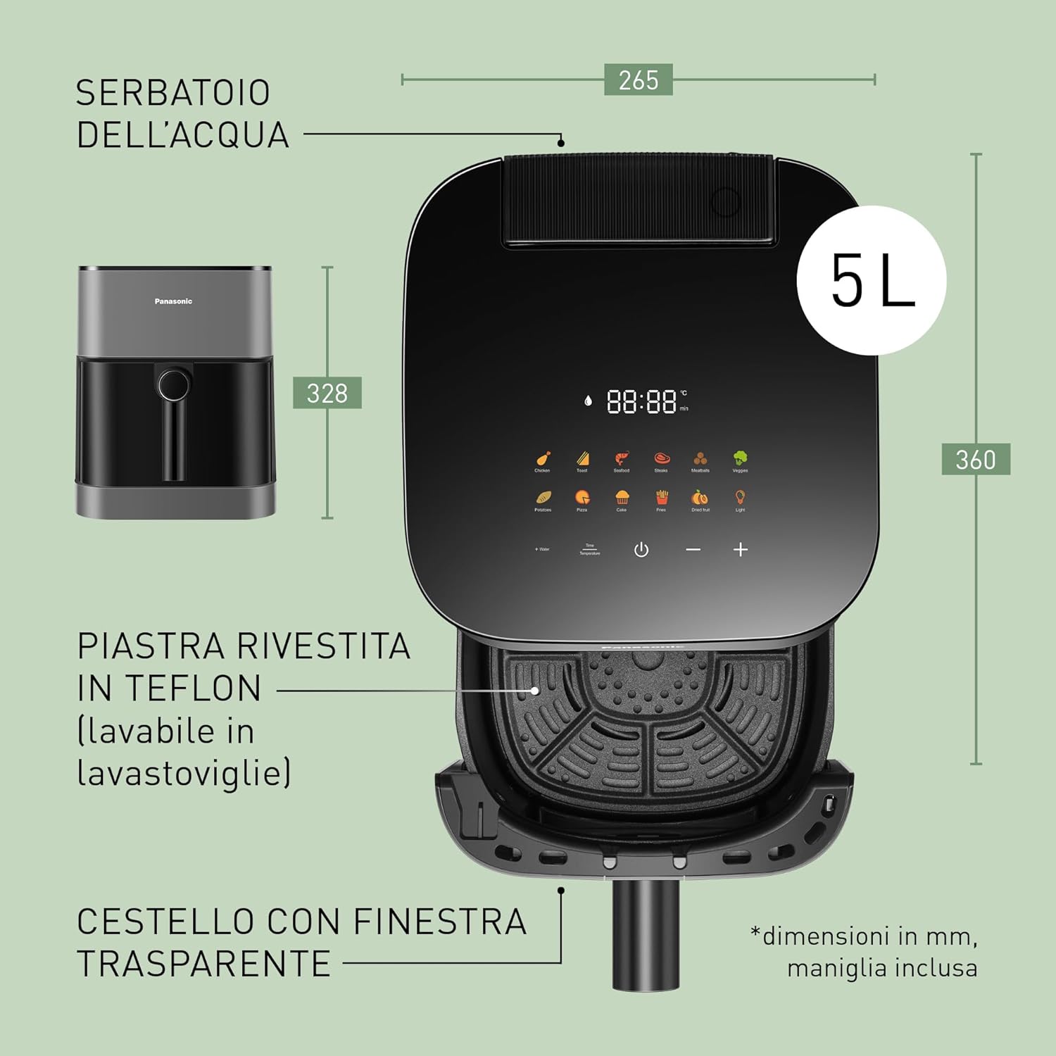 Panasonic Friggitrice ad Aria 5L Nero/Grigio NF-CC500SXE Panasonic Friggitrice ad Aria 5L Nero/Grigio NF-CC500SXE
